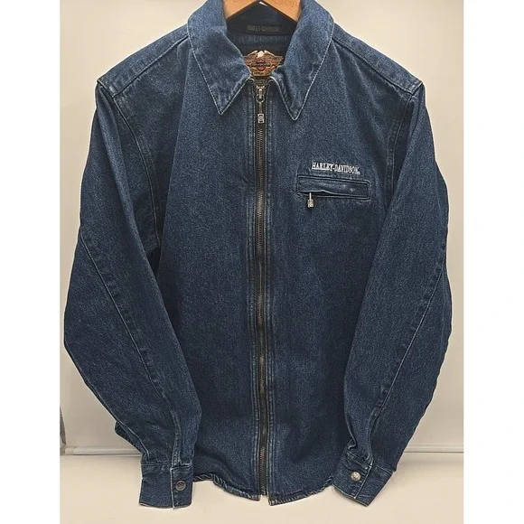 Vtg Original Harley Davidson Women's Jacket L Denim Biker Motorcycle Y2K - Picture 1 of 9